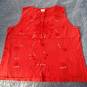 Calvin Klein Jeans Women’s Red Sleeveless Embroidered and Sequined Tank Top